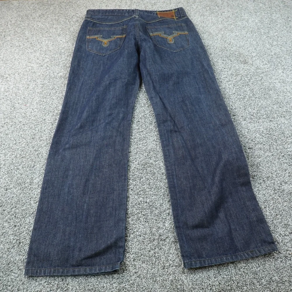Ecko Unltd Jeans Mens 38X32 Dark Blue Denim Pants Wide Leg Baggy Hip Hop Y2K 00s